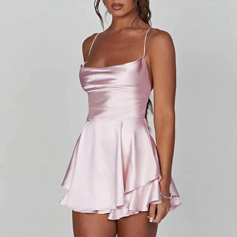 Backless Satin Flair Mini Dress - Image 3
