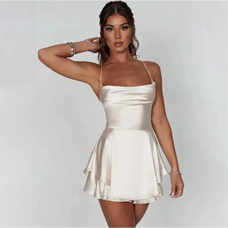 Backless Satin Flair Mini Dress - Image 8