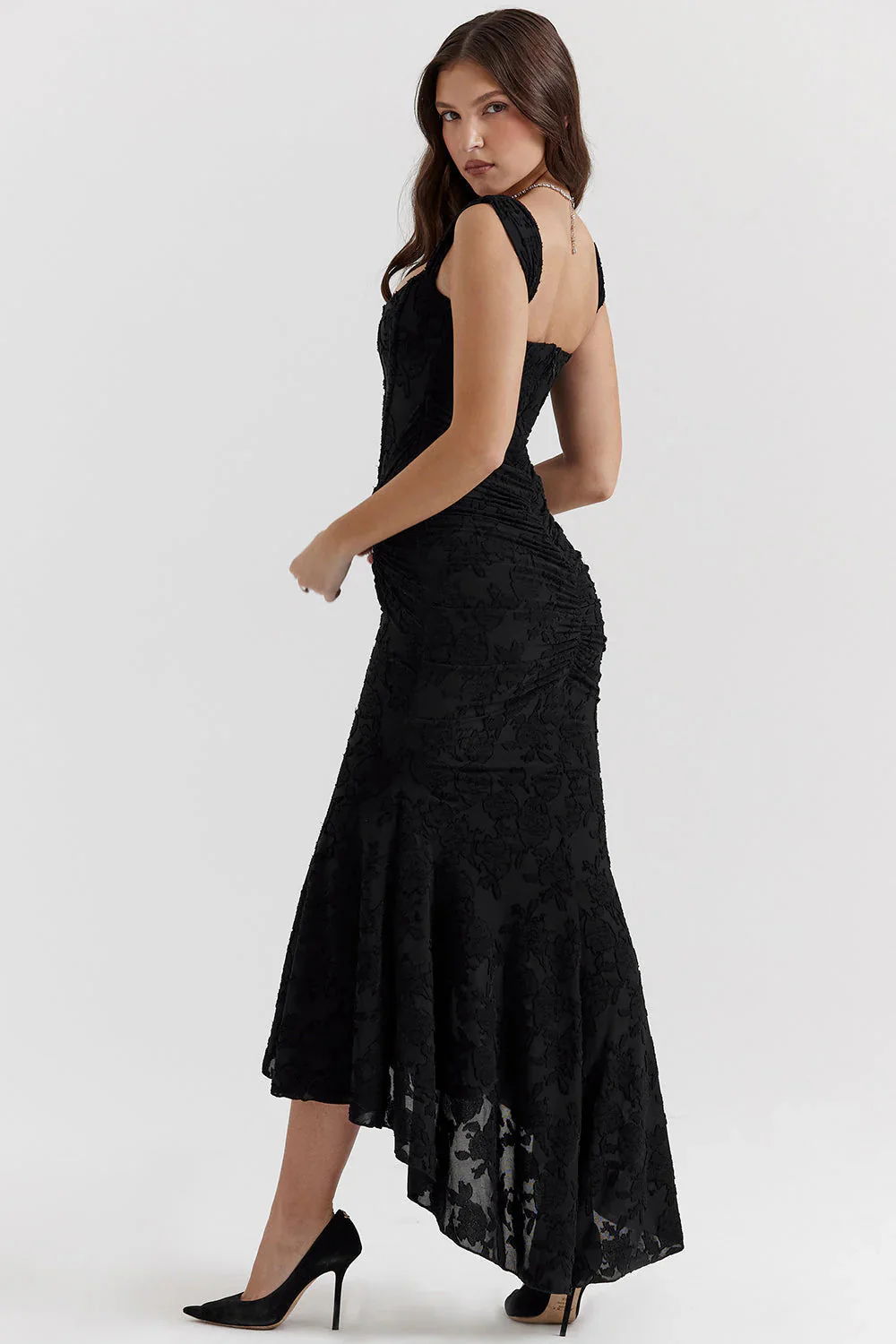 Floral Embroidered Lace Ruched Maxi Dress - Image 6
