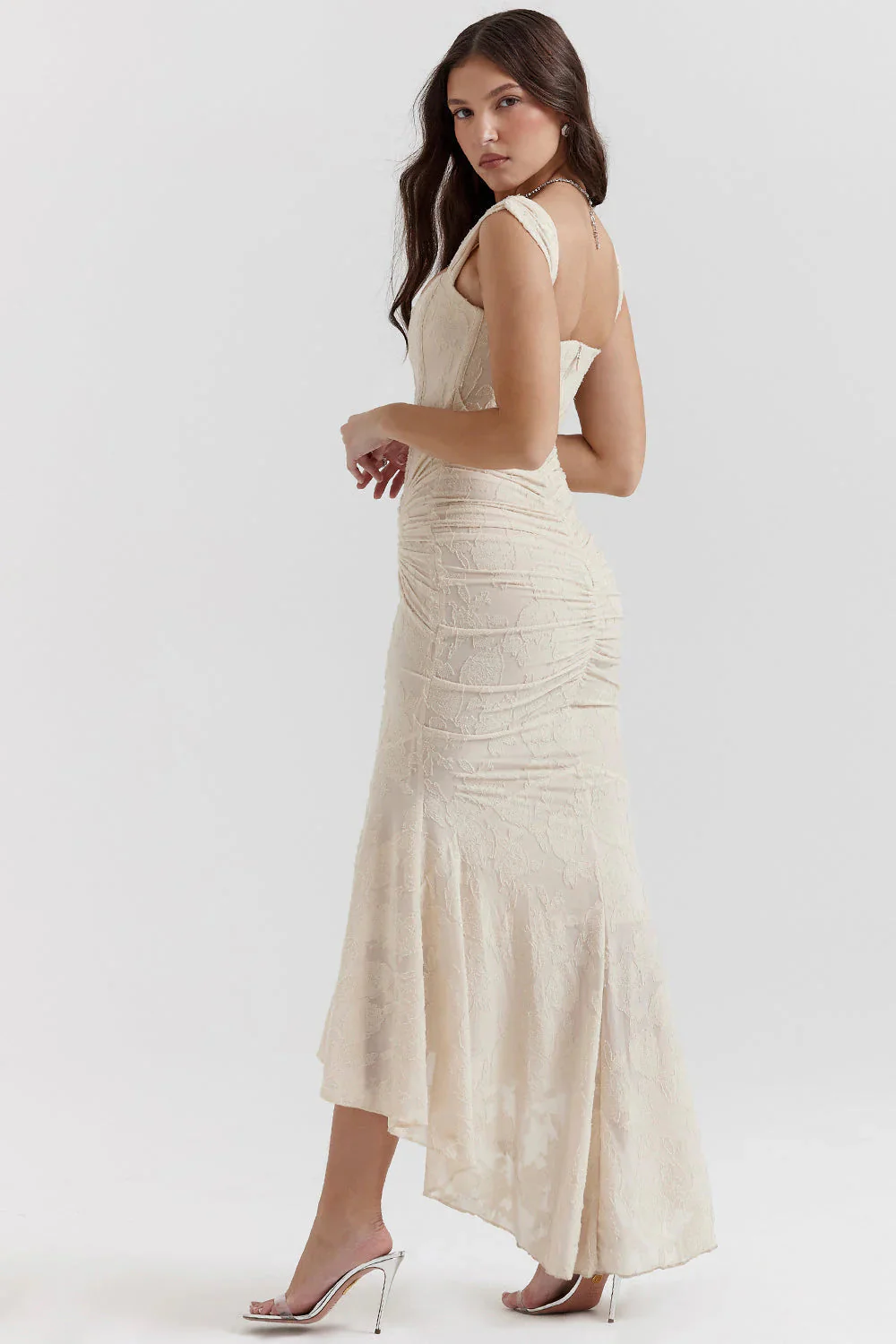 Floral Embroidered Lace Ruched Maxi Dress - Image 7