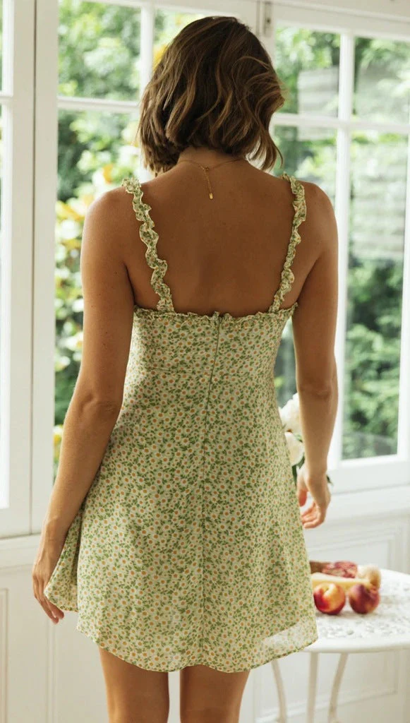 Green Floral Ruffled Strap Mini Dress - Image 8