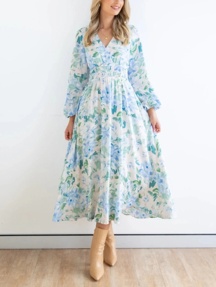 Floral Print Shirred Waist Dress - Image 2