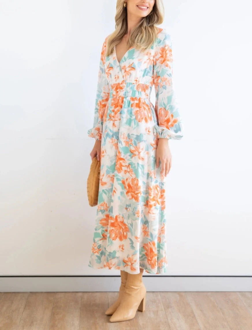 Floral Print Shirred Waist Dress - Image 4