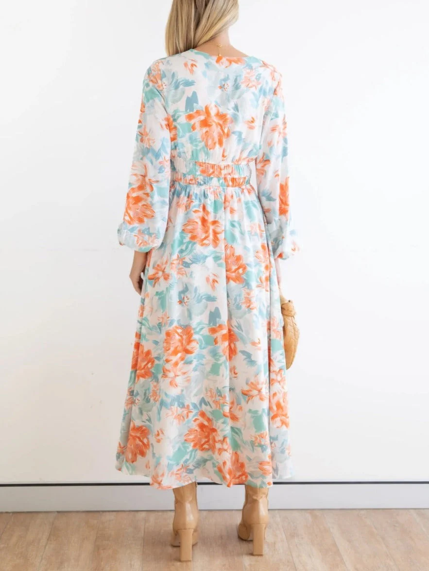 Floral Print Shirred Waist Dress - Image 6