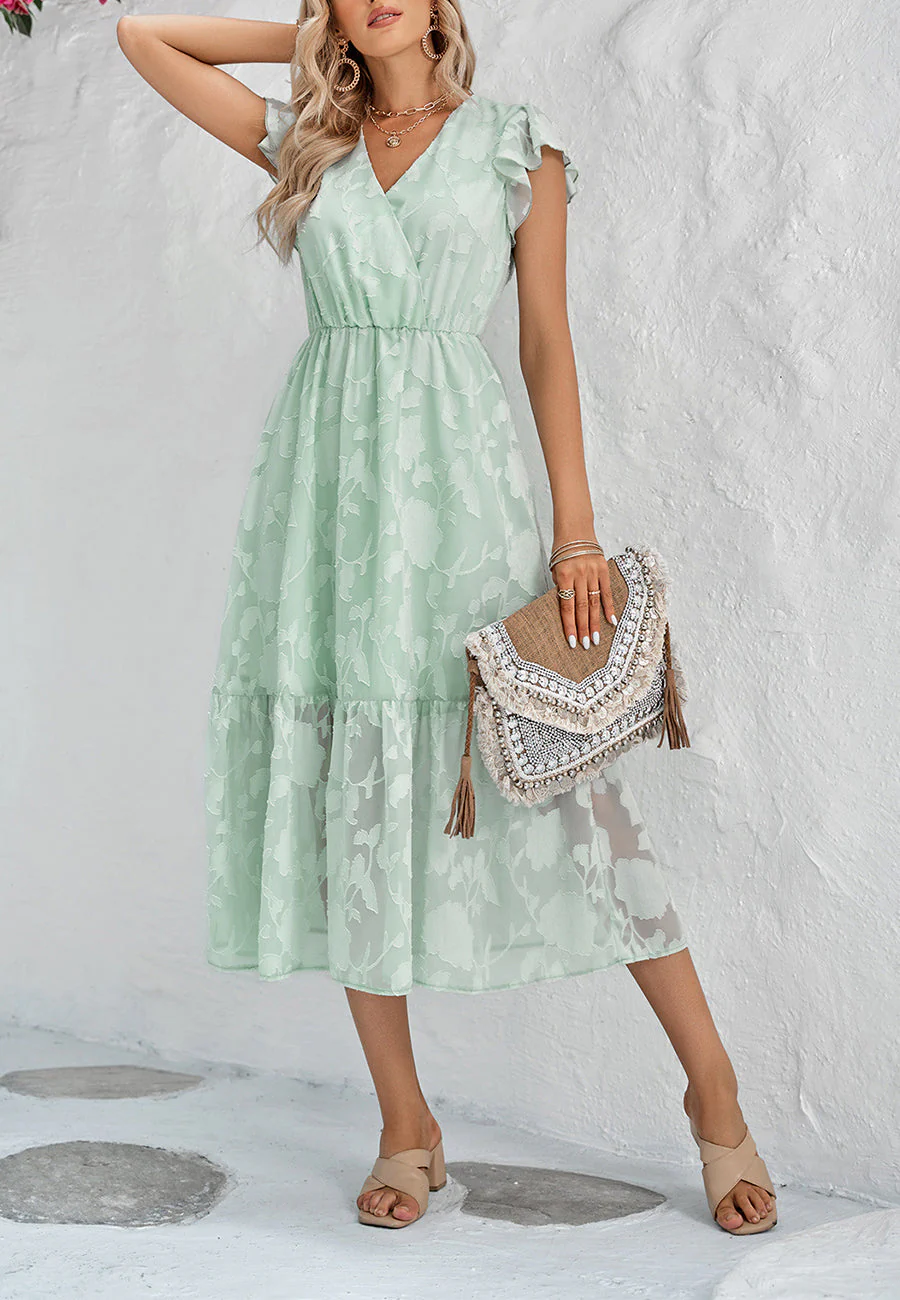 Floral Pattern Flutter Sleeve Dress