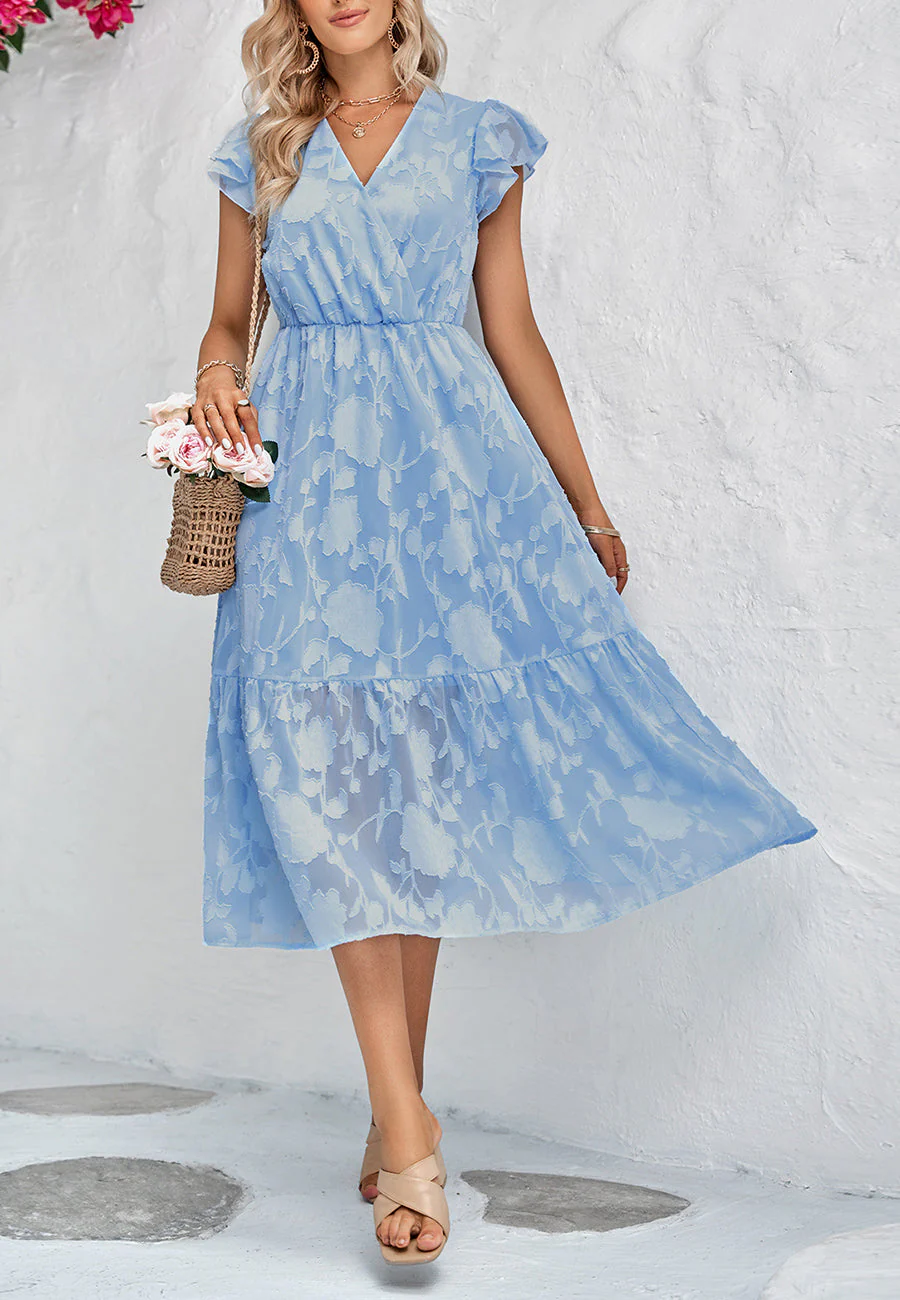 Floral Pattern Flutter Sleeve Dress - Image 10