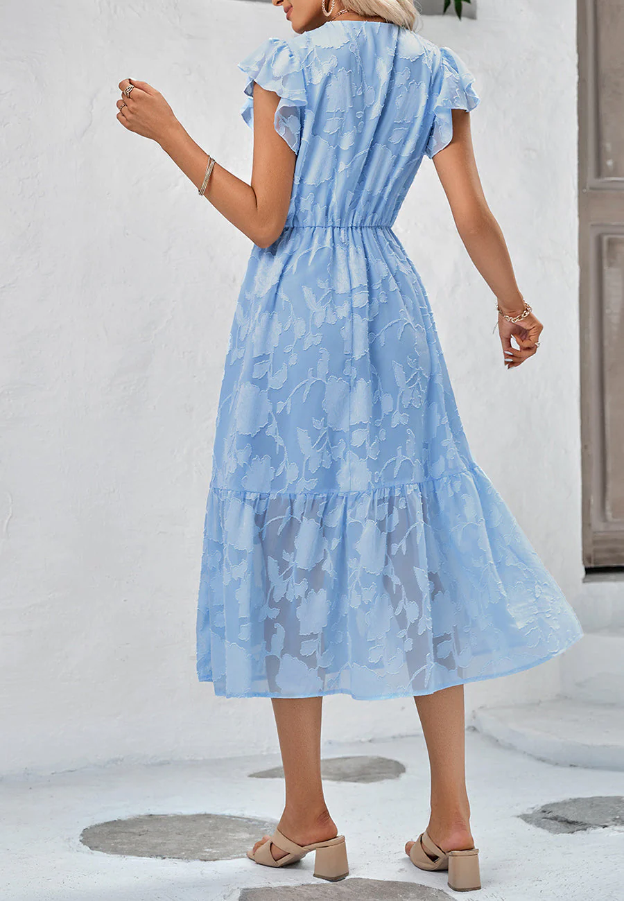Floral Pattern Flutter Sleeve Dress - Image 11