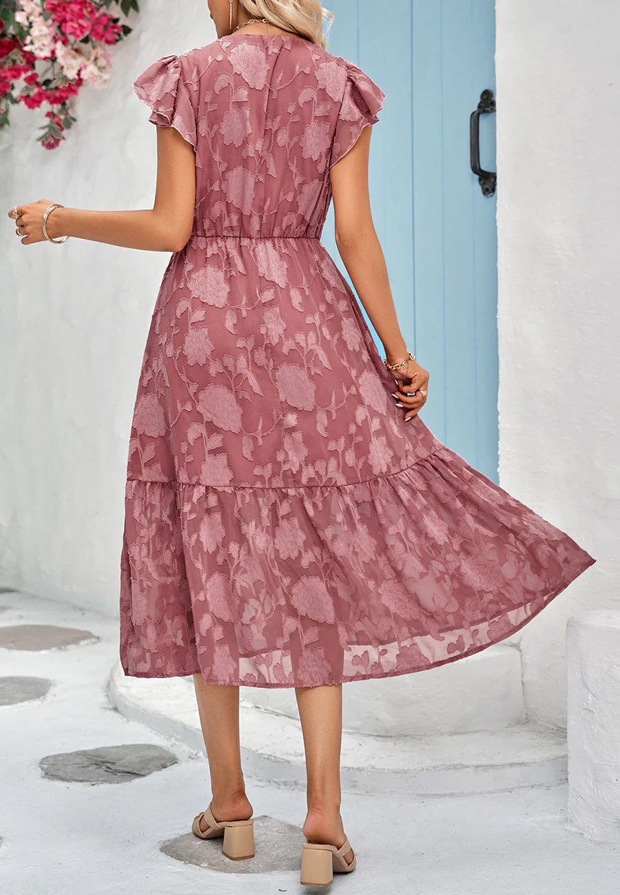 Floral Pattern Flutter Sleeve Dress - Image 4