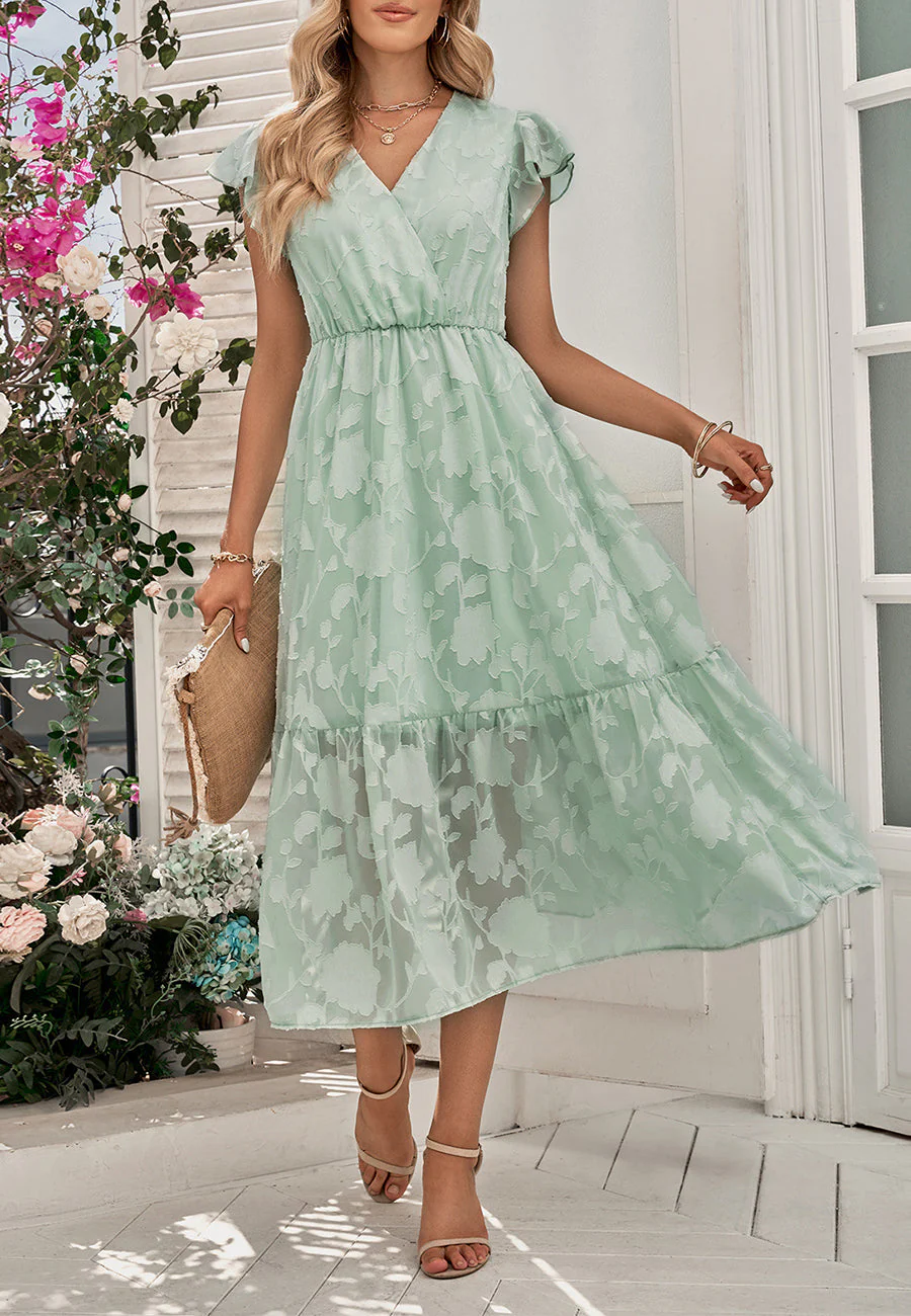 Floral Pattern Flutter Sleeve Dress - Image 5