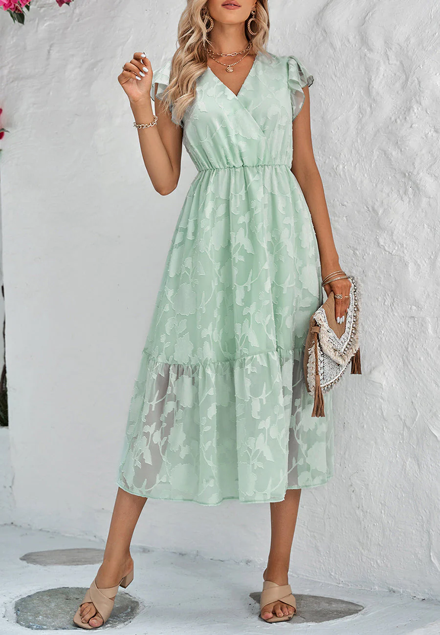 Floral Pattern Flutter Sleeve Dress - Image 6