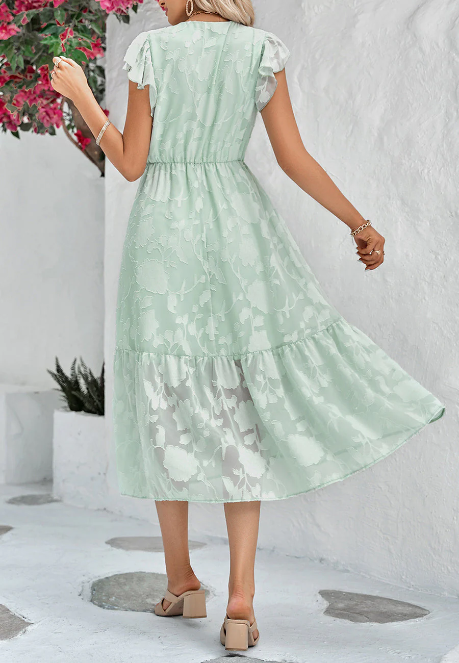 Floral Pattern Flutter Sleeve Dress - Image 7