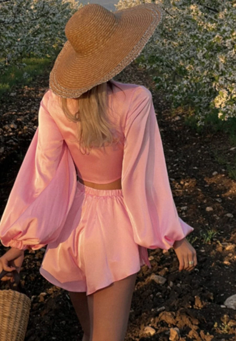 Flowy Satin Tie Front Top & Bottom Two Piece Set - Image 4