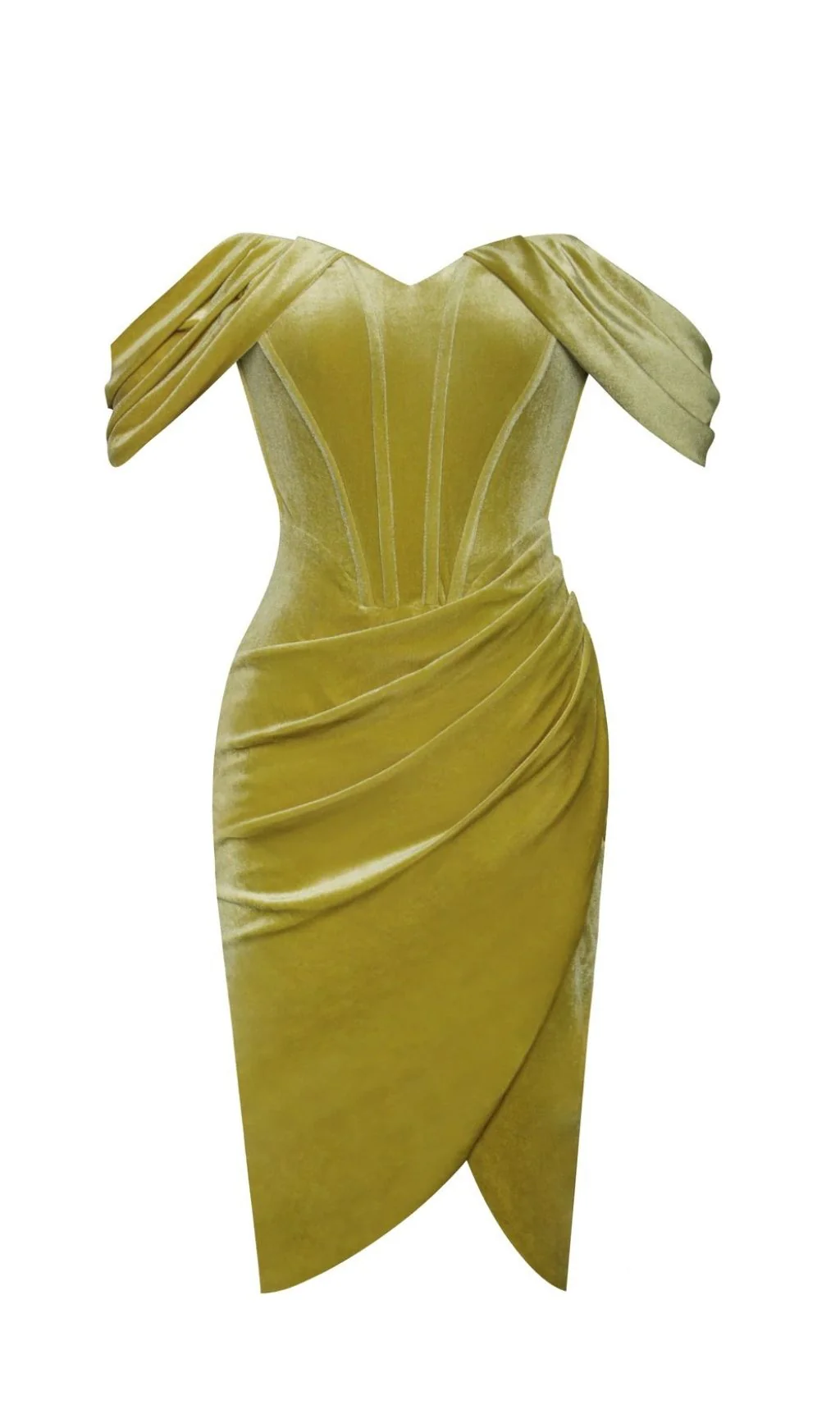 Velvet Off Shoulder Corset Dress in Gold - Image 7