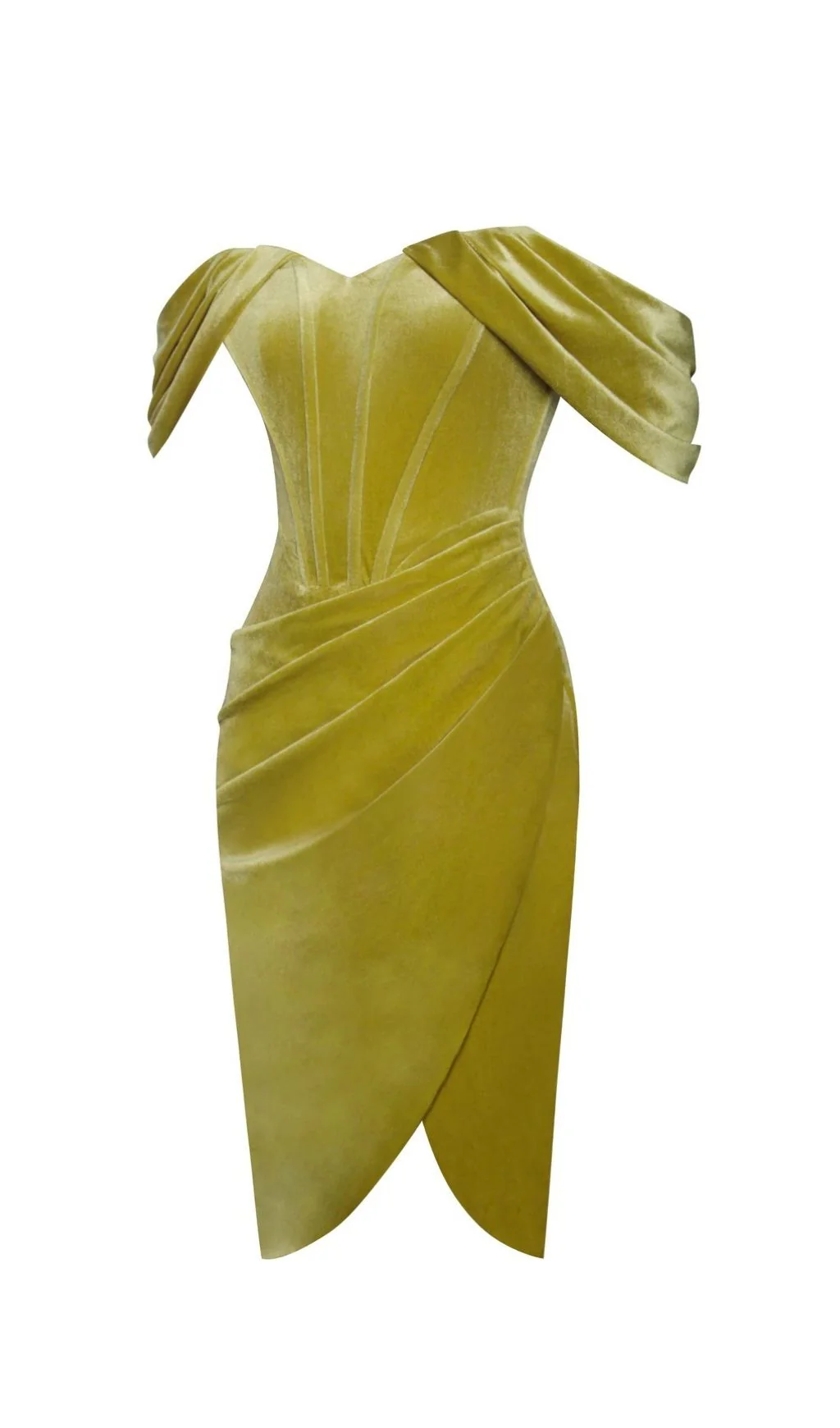 Velvet Off Shoulder Corset Dress in Gold - Image 8