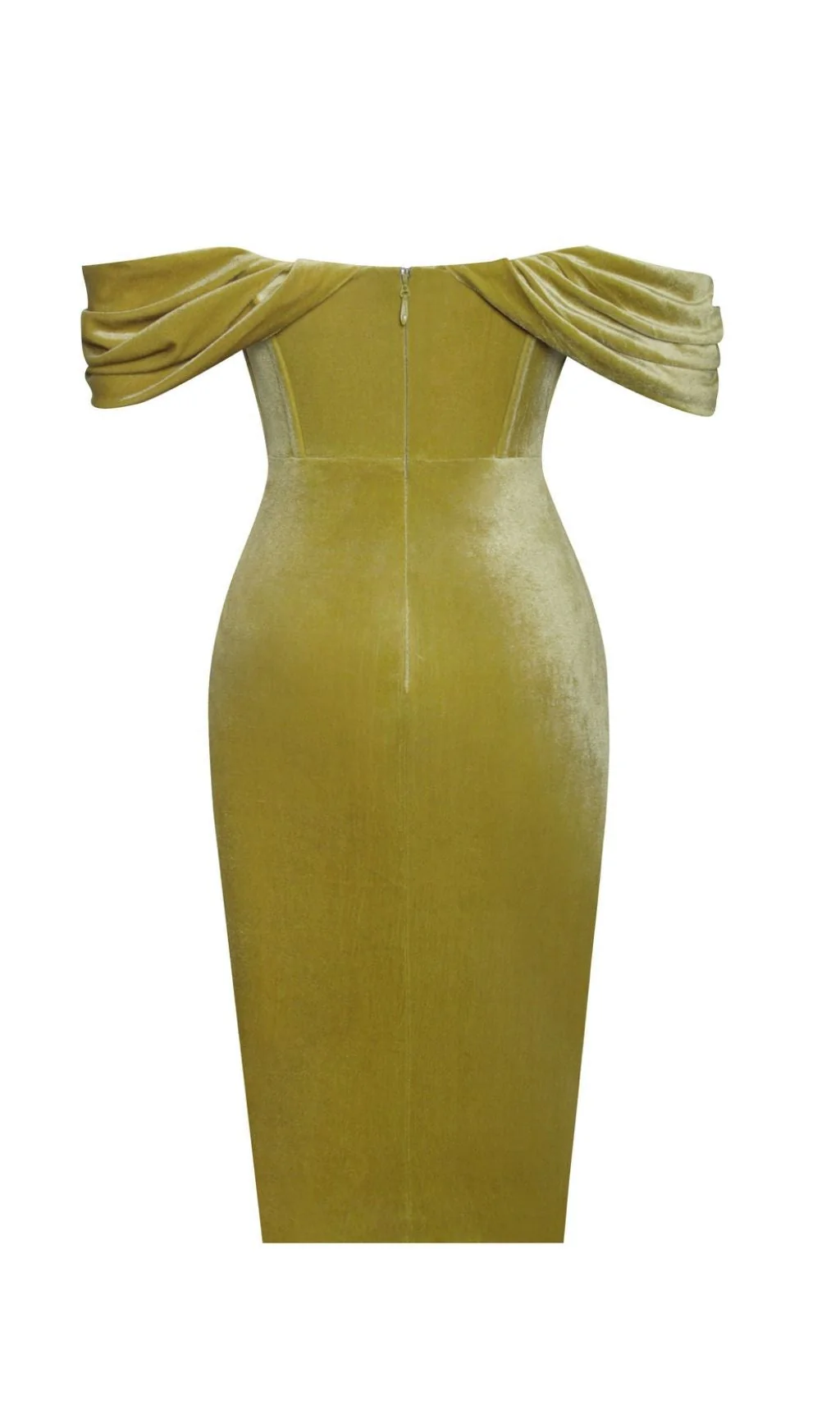 Velvet Off Shoulder Corset Dress in Gold - Image 9