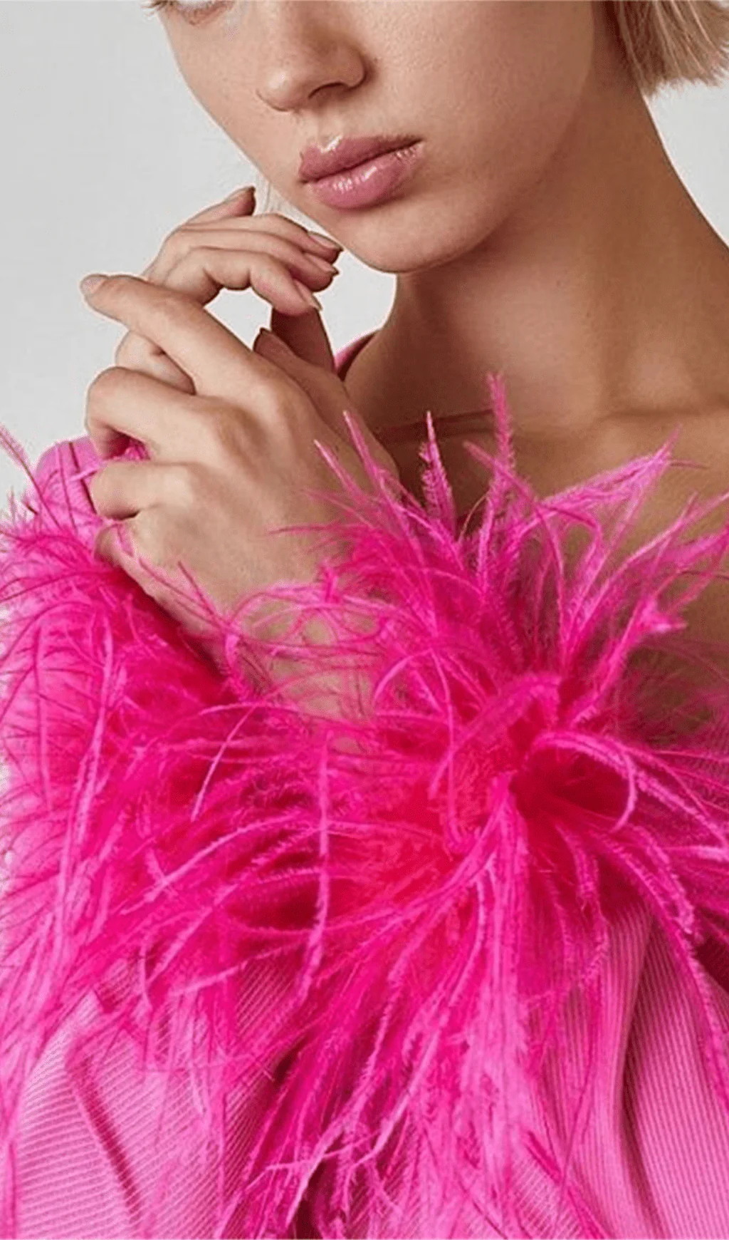Stretch Long Sleeves Mini Dress in HYPER Pink - Image 4