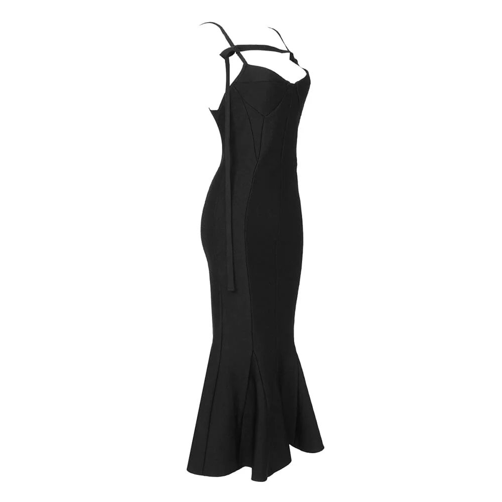 Strapy Slim Maxi Dress in Black - Image 8