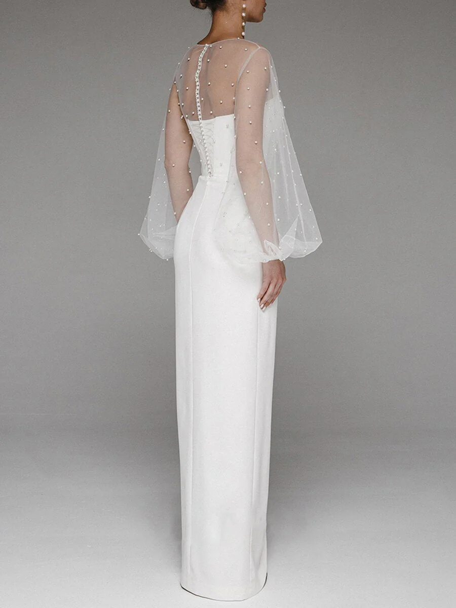 Strapless Puff Sleeves Shiny Glitter Wedding Dress - Image 2