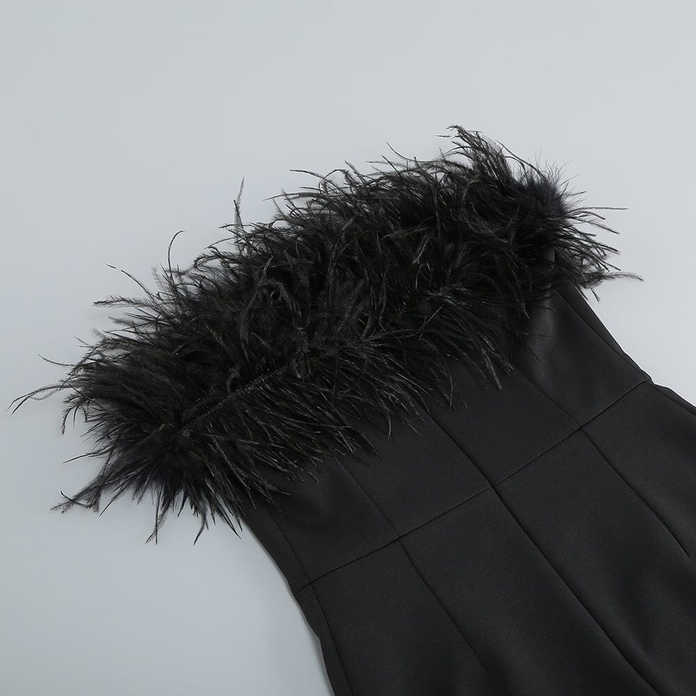 Strapless Feather Mini Dress in Black - Image 10