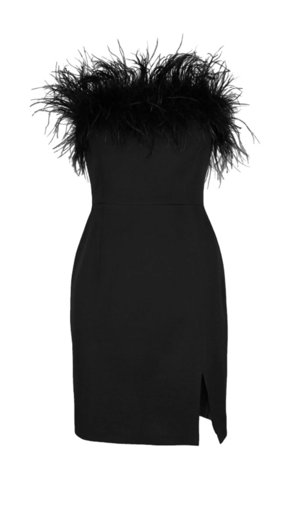 Strapless Feather Mini Dress in Black - Image 7