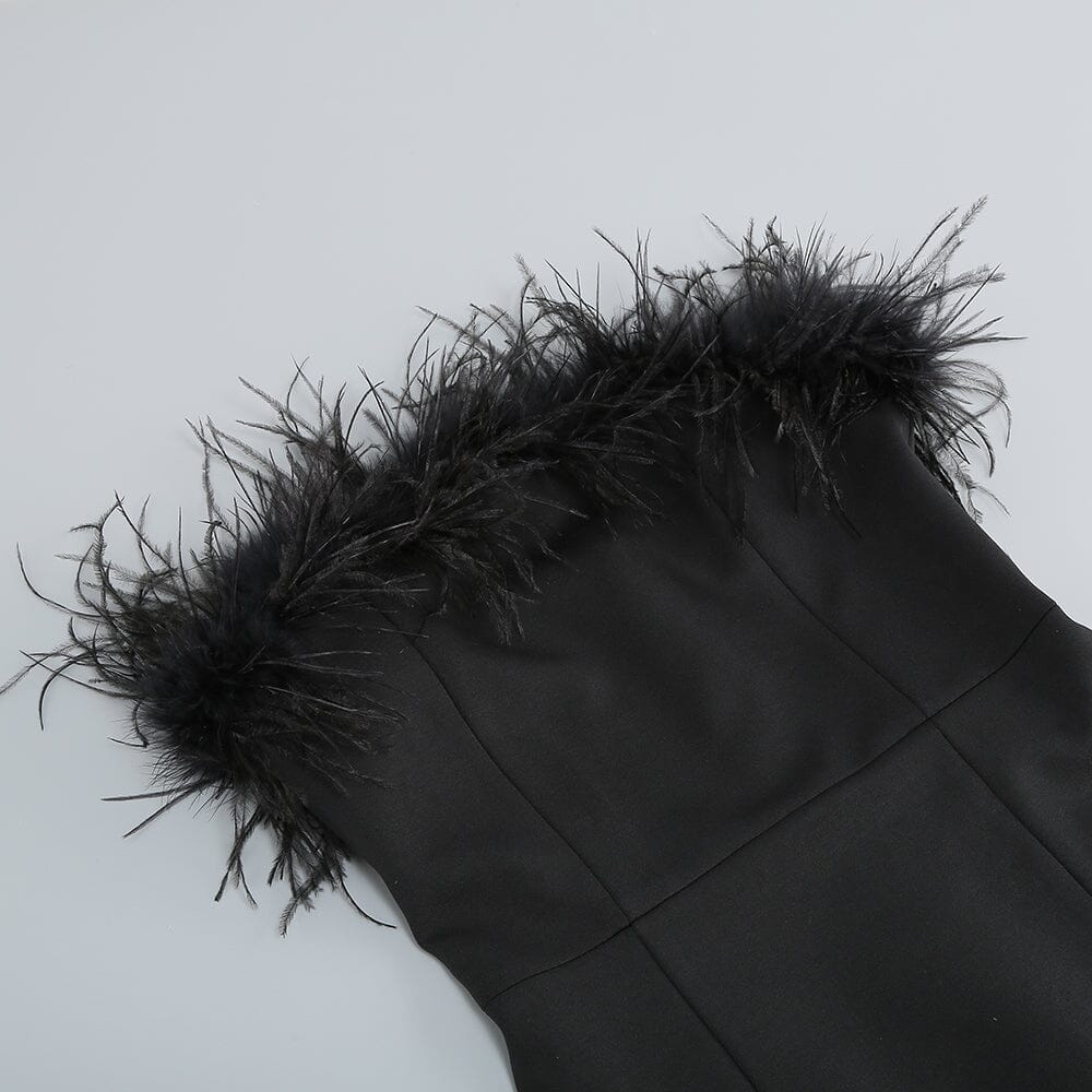 Strapless Feather Mini Dress in Black - Image 9