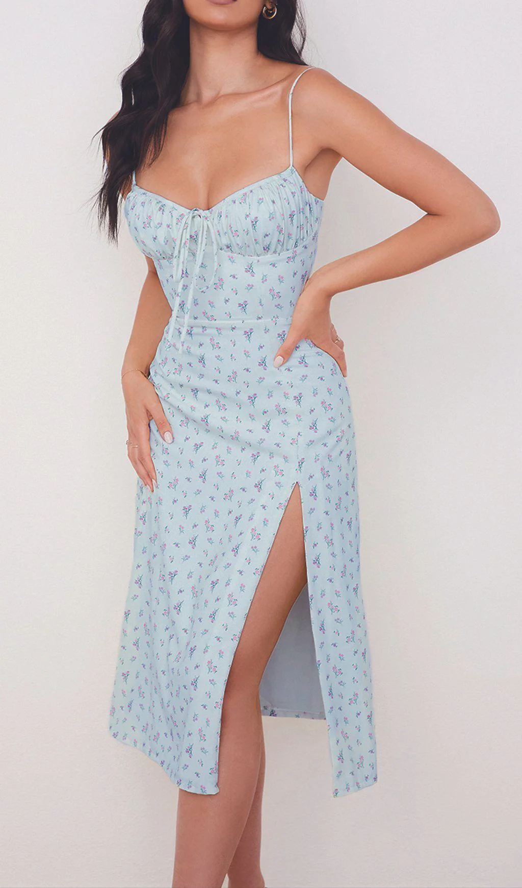 Sky Blue Suspender Print Dress - Image 2