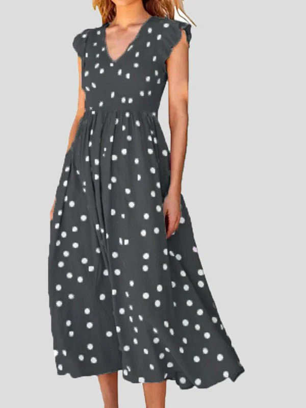 Polka Dot Print V-Neck Short Sleeve Dress - Image 3