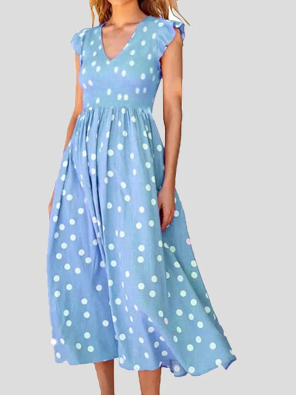 Polka Dot Print V-Neck Short Sleeve Dress - Image 4