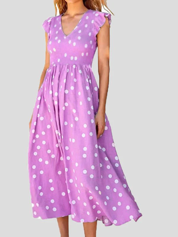 Polka Dot Print V-Neck Short Sleeve Dress - Image 5