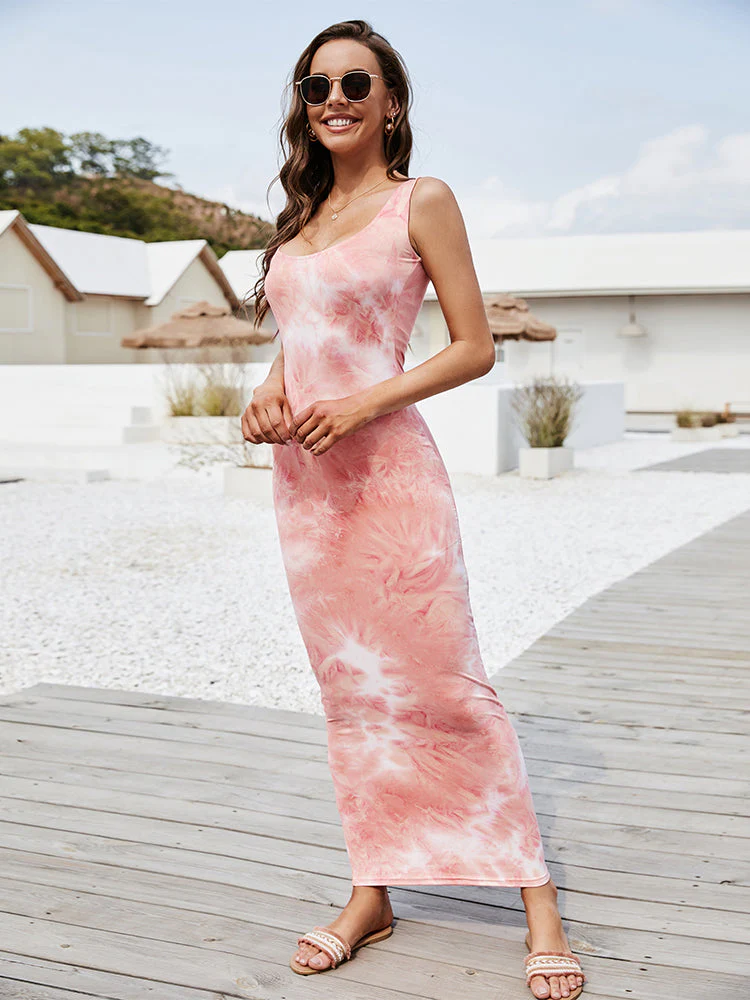 sleeveless tie-dye bag hip dress - Image 4