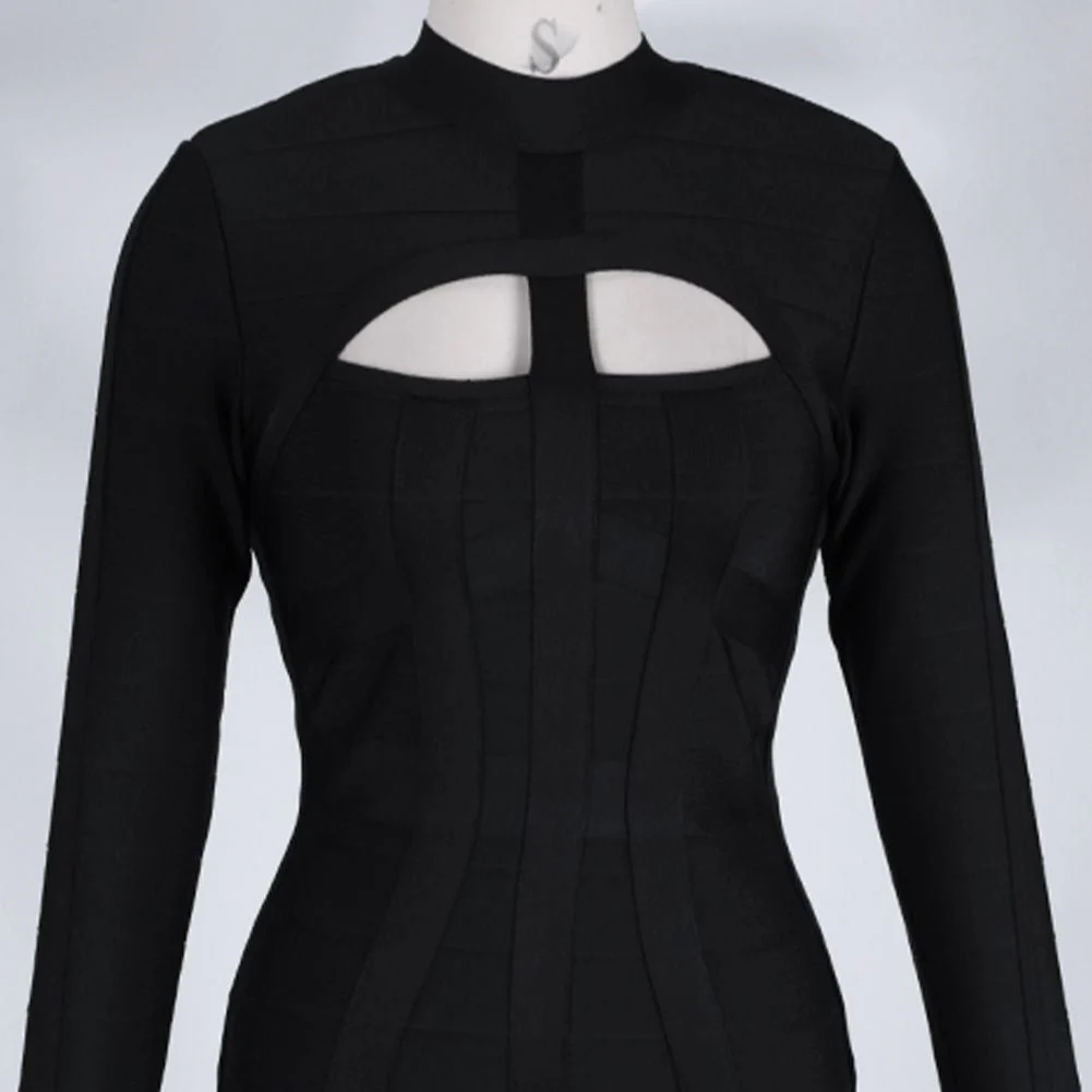 High Neck Long Sleeve Cut Out Over Knee Bandage Dress PP1103 - Image 11