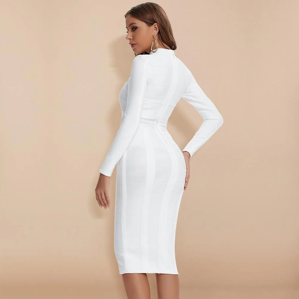 High Neck Long Sleeve Cut Out Over Knee Bandage Dress PP1103 - Image 12