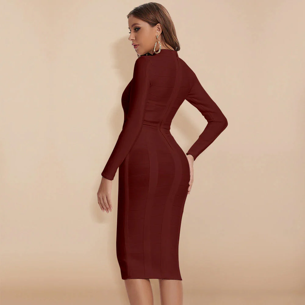 High Neck Long Sleeve Cut Out Over Knee Bandage Dress PP1103 - Image 26