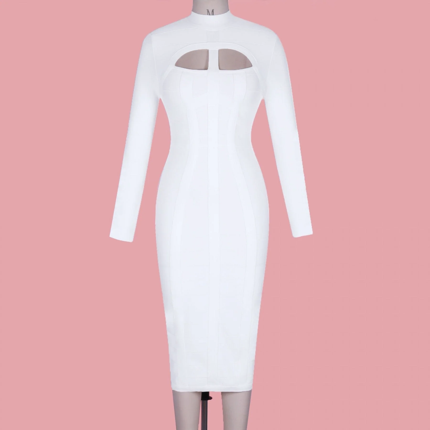 High Neck Long Sleeve Cut Out Over Knee Bandage Dress PP1103 - Image 34