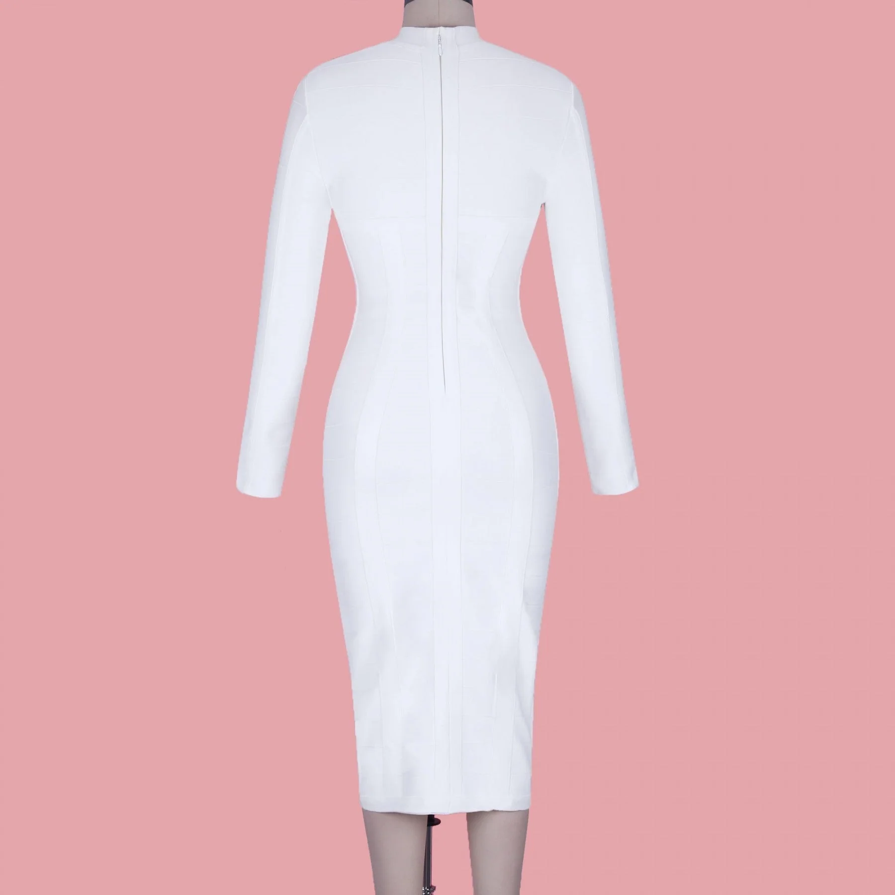 High Neck Long Sleeve Cut Out Over Knee Bandage Dress PP1103 - Image 36