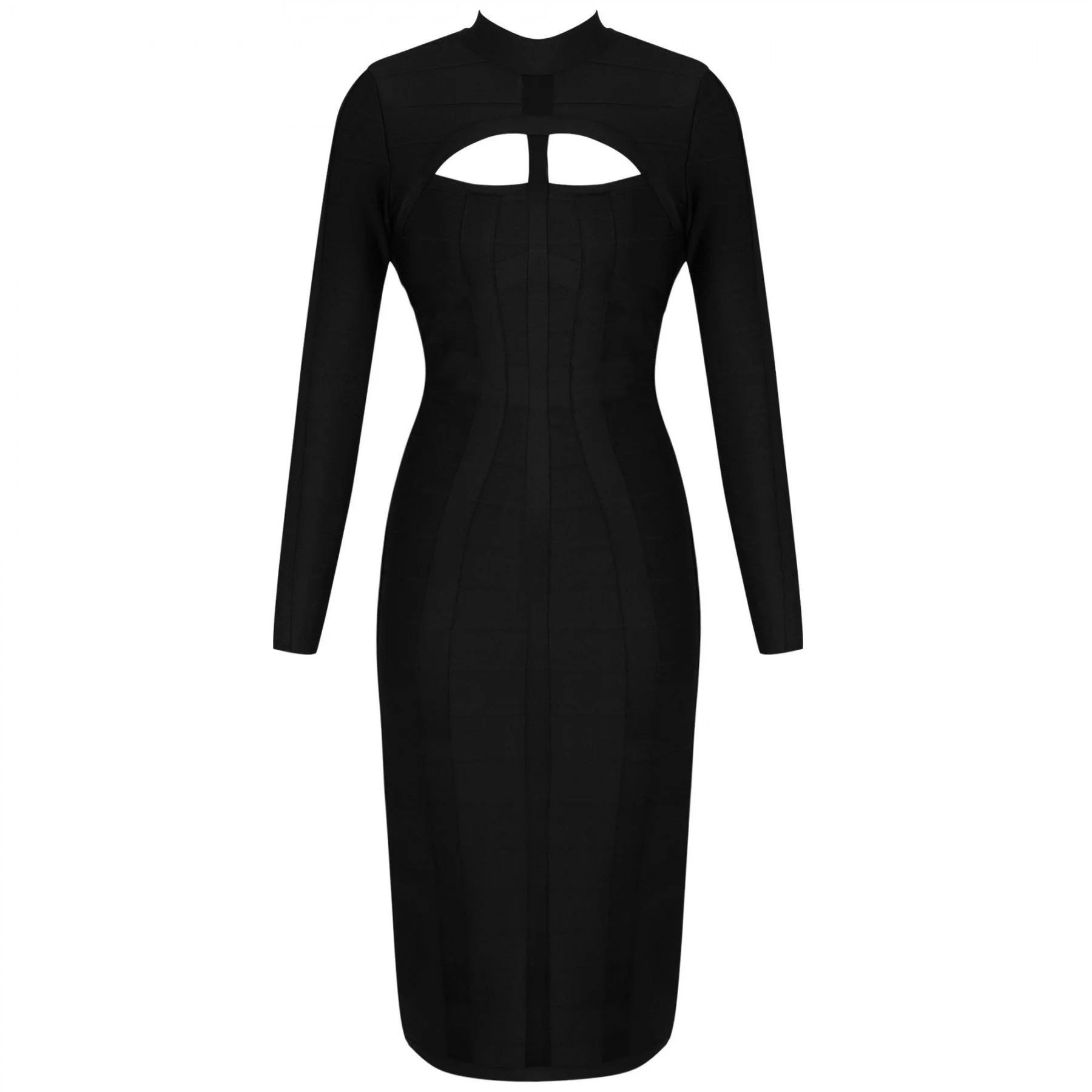 High Neck Long Sleeve Cut Out Over Knee Bandage Dress PP1103 - Image 9