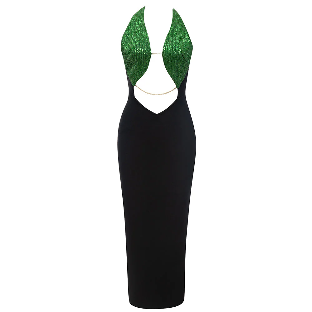 Halter Sleeveless Midi Sequined Bandage Dress HB78960 - Image 4