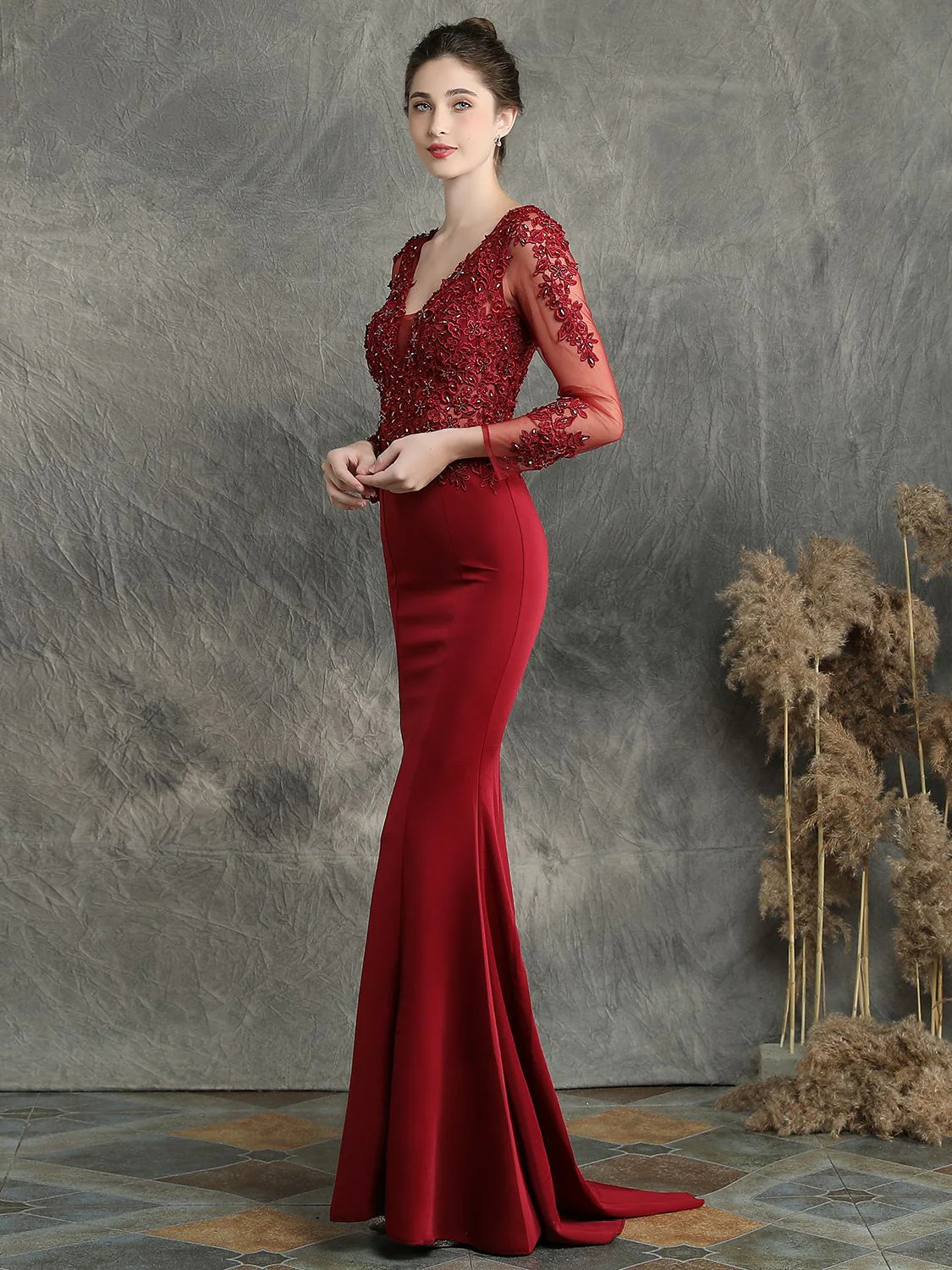 Handmade applique studded long sleeved evening dress - Image 3