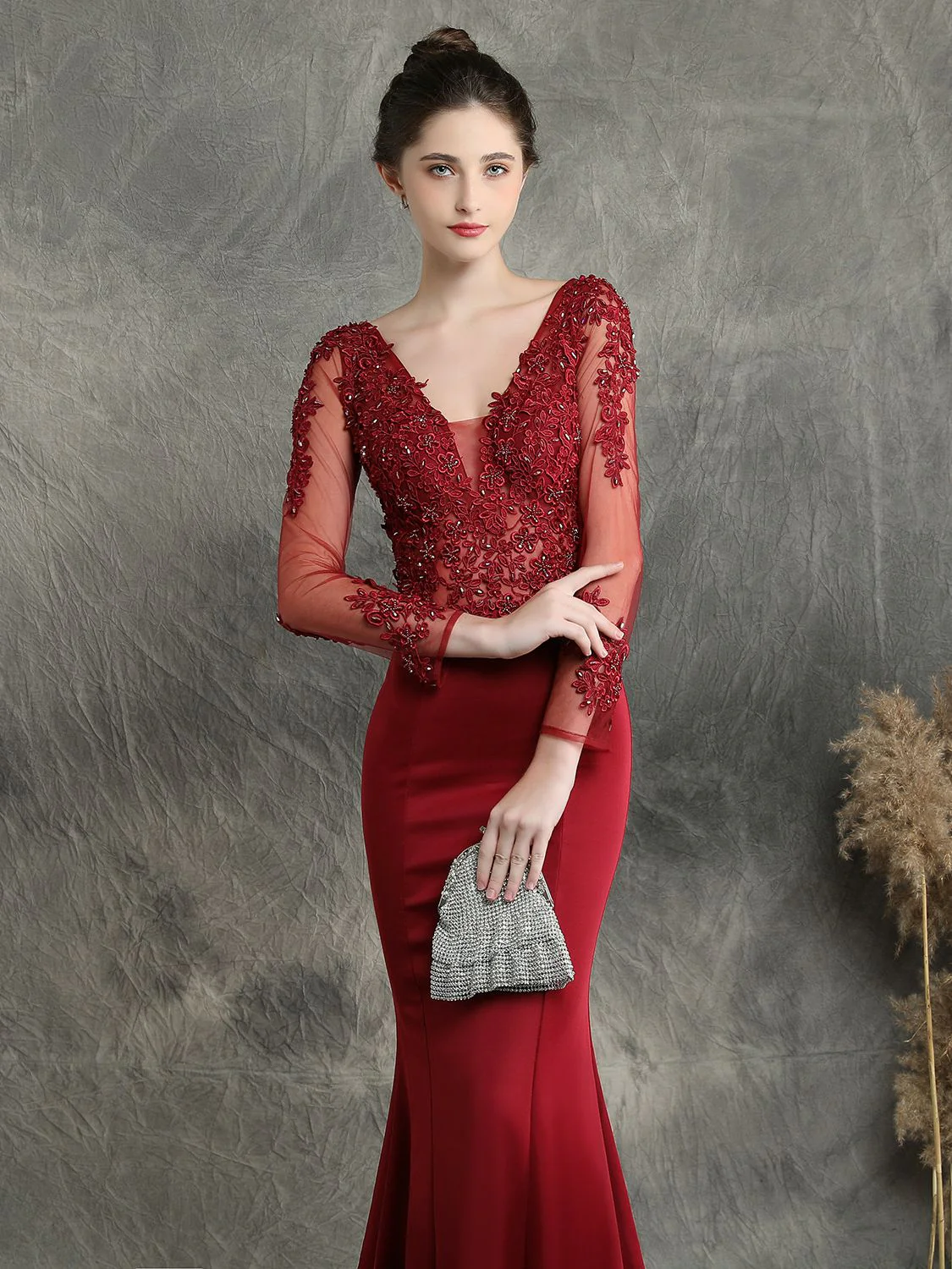 Handmade applique studded long sleeved evening dress - Image 4