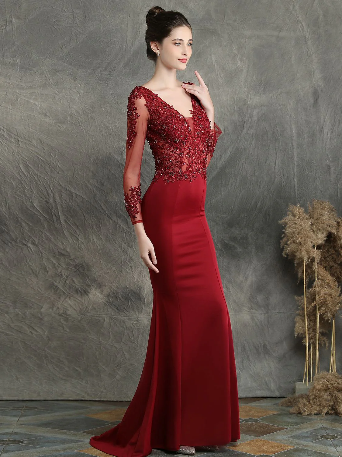 Handmade applique studded long sleeved evening dress - Image 5