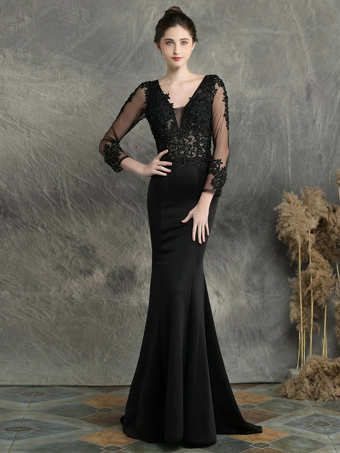 Handmade applique studded long sleeved evening dress - Image 6