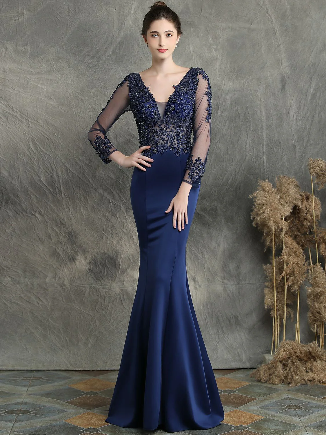 Handmade applique studded long sleeved evening dress - Image 7