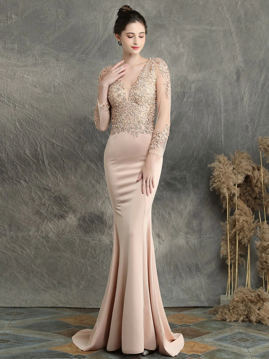 Handmade applique studded long sleeved evening dress - Image 9