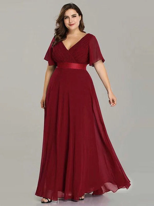 Big Swing V Neck Flared Sleeve Chiffon Party Bridesmaid Evening Dress - Image 10
