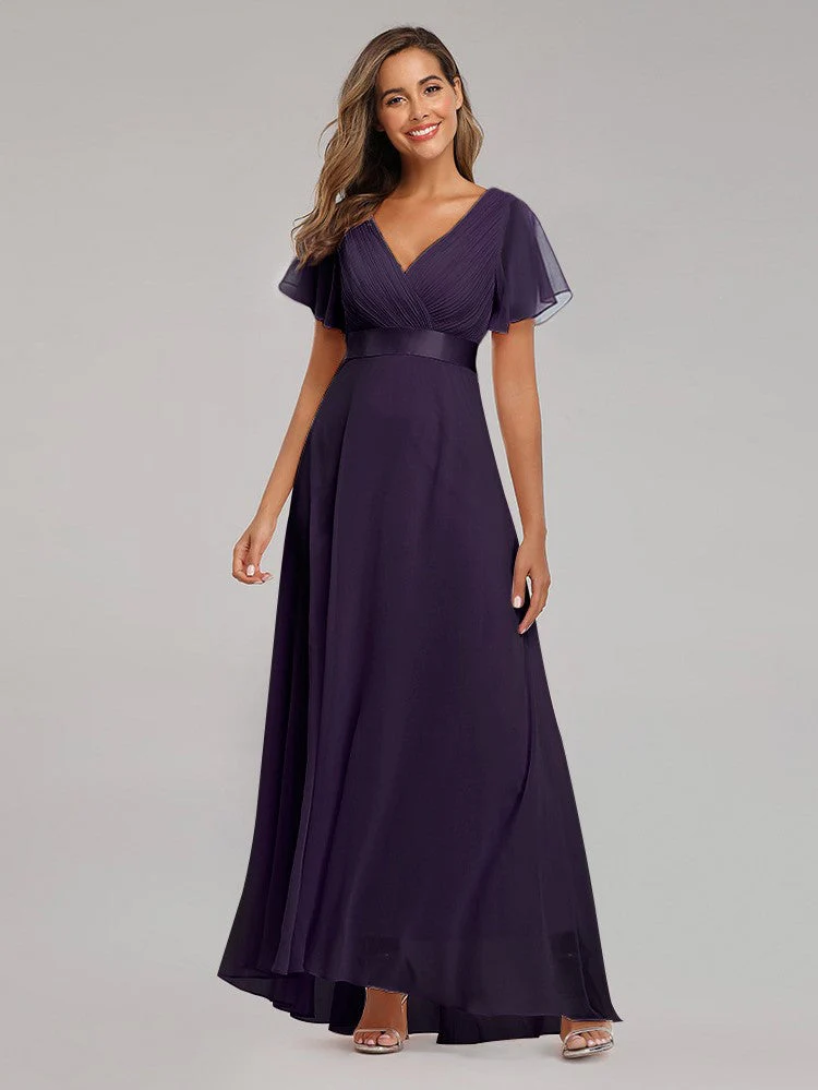 Big Swing V Neck Flared Sleeve Chiffon Party Bridesmaid Evening Dress - Image 12