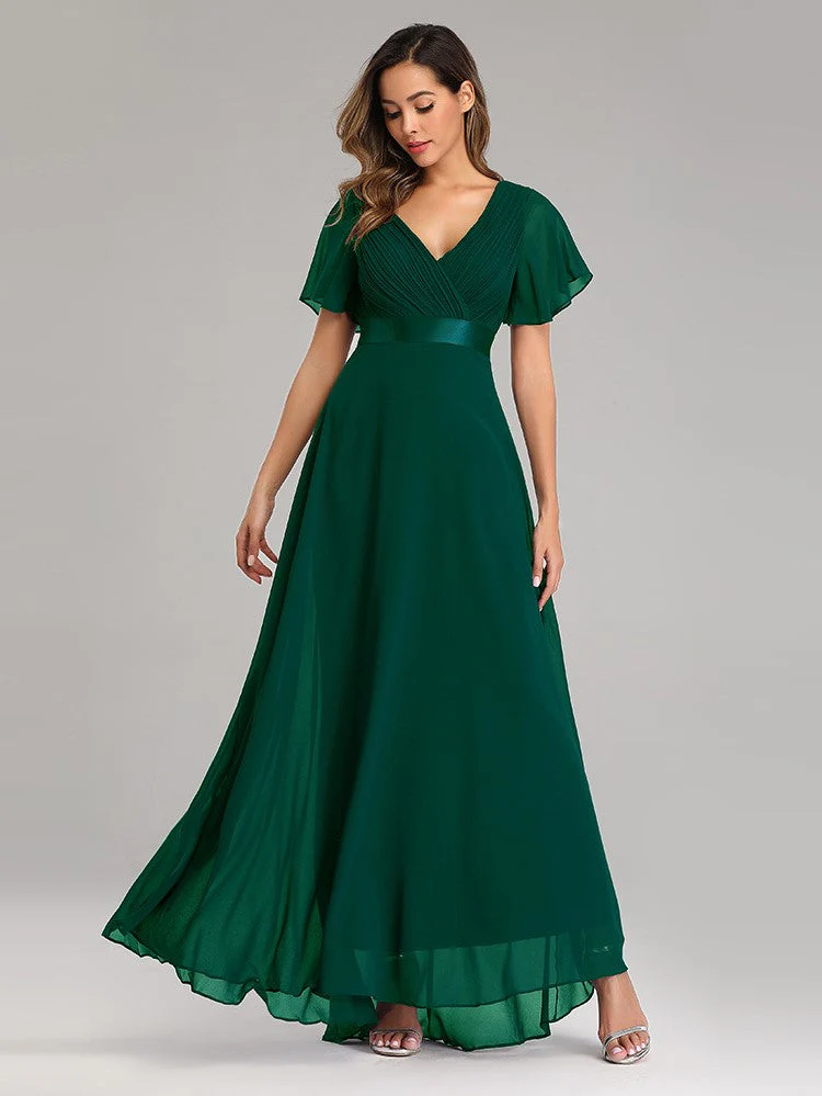 Big Swing V Neck Flared Sleeve Chiffon Party Bridesmaid Evening Dress - Image 9
