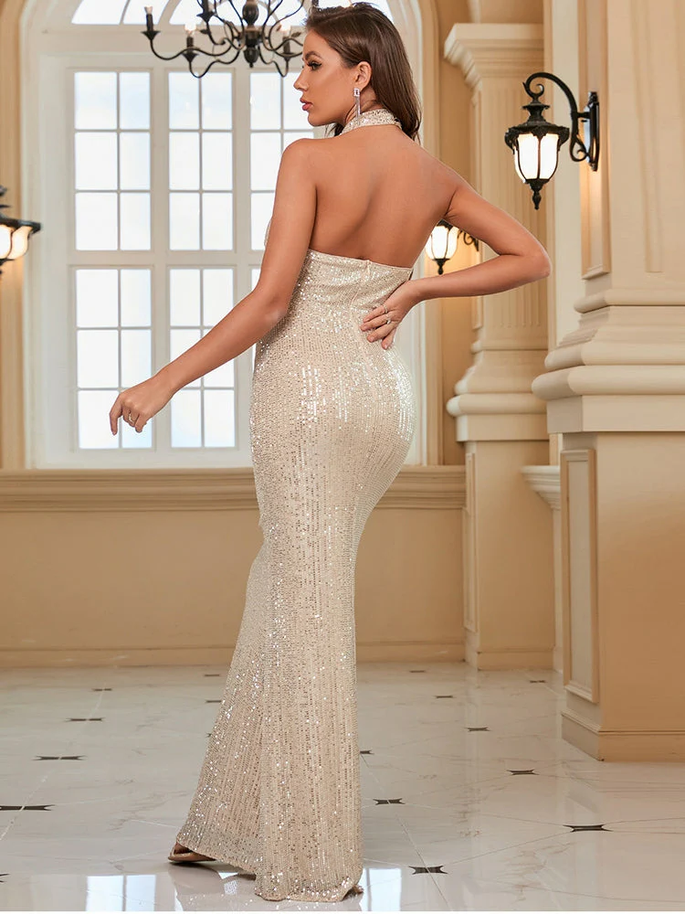 Elegant Neck Sequined Evening Dress - Image 5