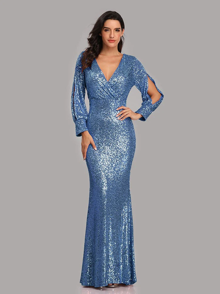 Elegant Long Sleeve Sequined Evening Dress - Image 6