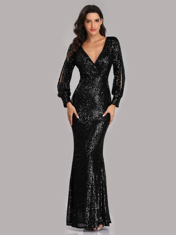 Elegant Long Sleeve Sequined Evening Dress - Image 8