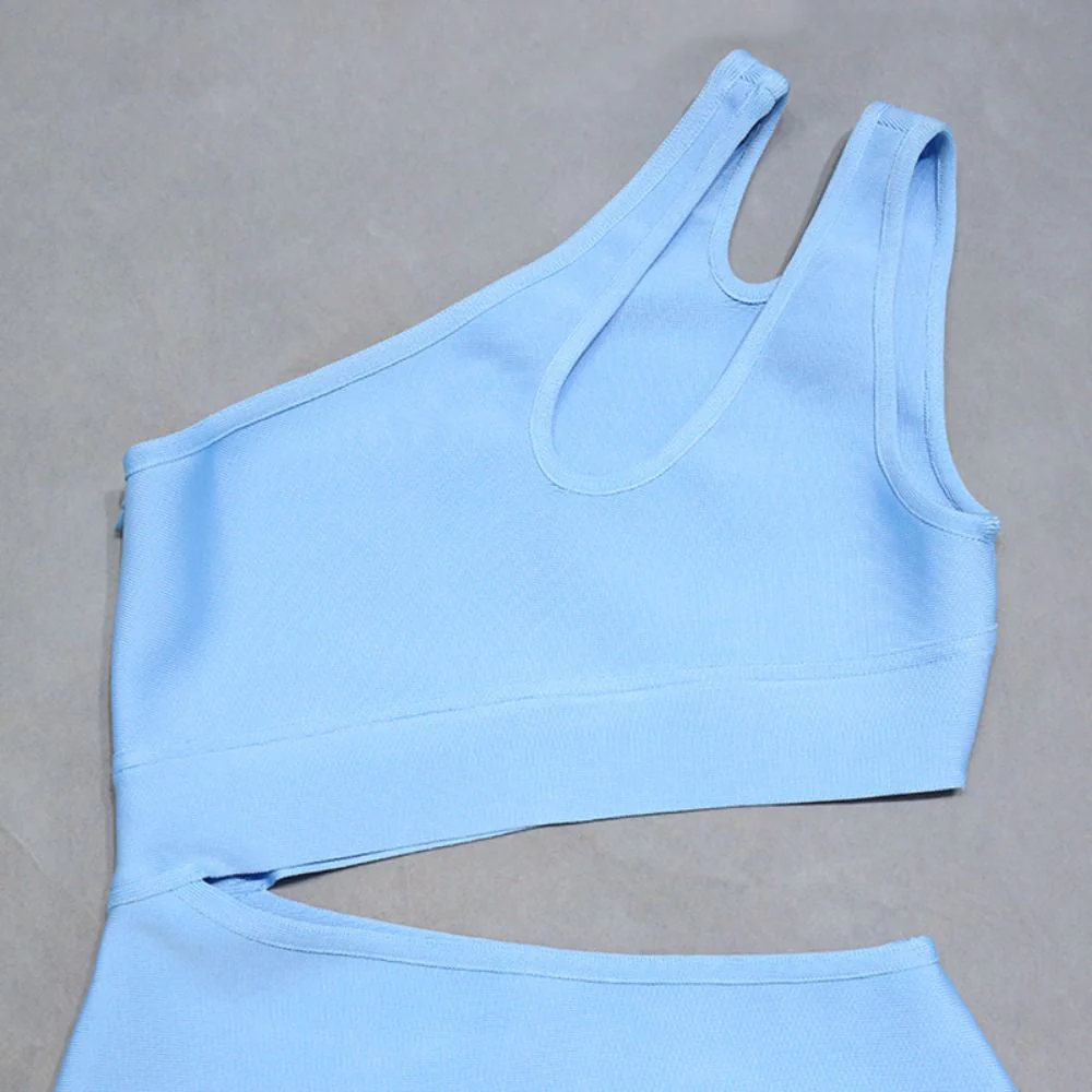 One Shoulder Sleeveless Asymmetrical Midi Bandage Dress PZC1662 - Image 7